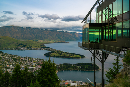 Queenstown, New Zealand and The Rarkables in Panoramic View.のeditorial素材