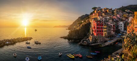 Riomaggiore of Cinque Terre, Italy - Traditional fishing village in La Spezia, situate in coastline of Liguria of Italyの写真素材