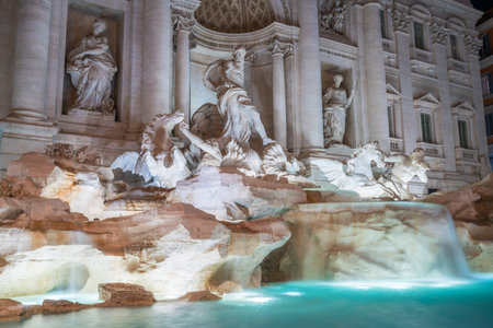 The Trevi Fountain is a fountain in the Trevi district in Rome, Italy. It is the largest Baroque fountain in Rome and one of the most famous fountains attracting tourist visiting Rome, Italy.のeditorial素材