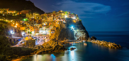 Manarola Village, Cinque Terre Coast of Italy. Manarola is a beautiful small town in the province of...