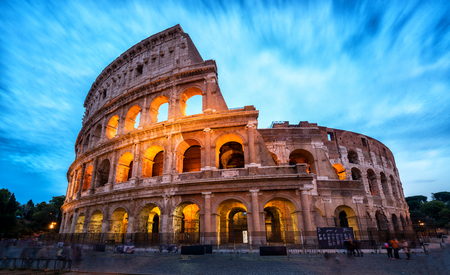 Colosseum in Rome, Italy - Long exposure shot. The Rome Colosseum was built in the time of Ancient Rome in the city center. It is the main travel destination and tourist attraction of Italy.の写真素材