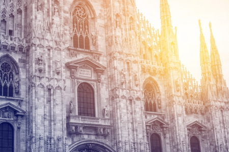 Duomo di Milano (Milan Cathedral) in Milan , Italy . Milan Cathedral is the largest church in Italy and the third largest in the world. It is the famous tourist attraction of Milan, Italy.の写真素材