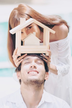 Young couple planning to buy a house and have happy living.の写真素材