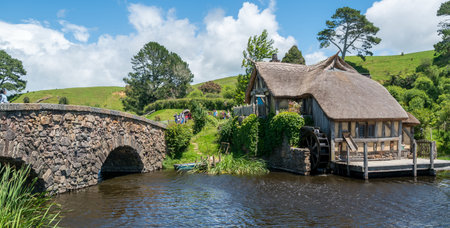 Matamata, New Zealand - Dec 11, 2016: Hobbiton movie set created for filming The Lord of the Rings...