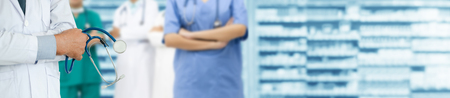 Healthcare people group. Professional doctor working in hospital office or clinic with other doctors, nurse and surgeon. Medical technology research institute and doctor staff service concept.の写真素材