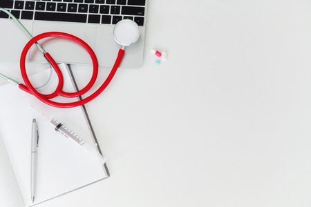 Medical healthcare flat lay objects with copy space.の写真素材