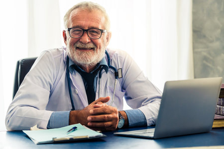 Doctor working in hospital office. Medical healthcare concept.