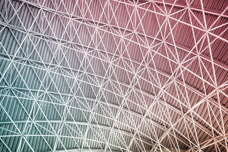 Modern interior architecture of metal steel roof structure of airport or industrial factory.の写真素材