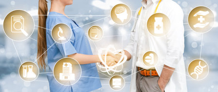 Medical Healthcare Research and Development Concept. Doctor in hospital lab with science health...