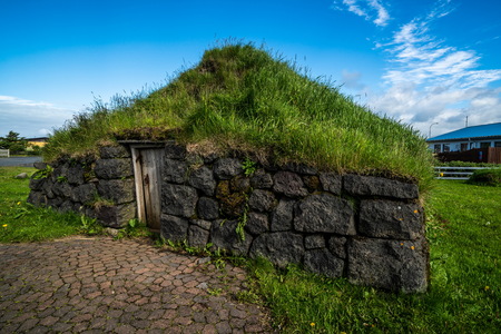 Ancient turf house in Iceland. Icelandic traditional building.の写真素材