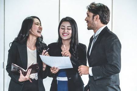 Business people in group meeting working in office room with colleagues. Corporate workplace...