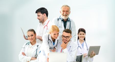Healthcare people group portrait in creative layout. Professional medical staff, doctors, nurse and surgeon. Medical technology research institute and doctor staff service concept.の写真素材