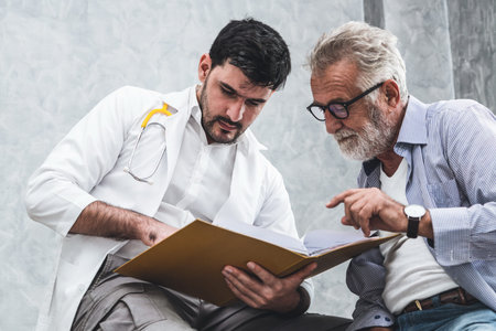 Patient visits doctor at the hospital. Concept of medical healthcare and doctor staff service.の写真素材