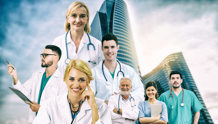 Healthcare people group portrait in creative layout. Professional medical staff, doctors, nurse and...