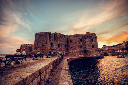 Dubrovnik, Croatia - Jul 14, 2017: The historic wall of Dubrovnik Old Town, Croatia.のeditorial素材