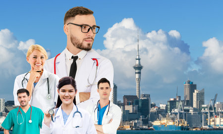 Healthcare people group portrait in creative layout. Professional medical staff, doctors, nurse and...