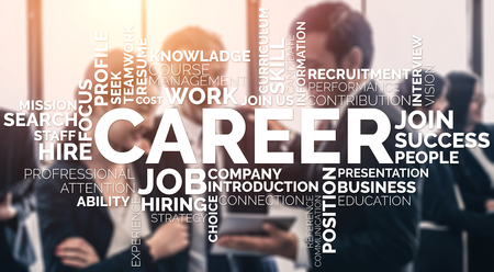 Human Resources Recruitment and People Networking Concept. Modern graphic interface showing professional employee hiring and headhunter seeking interview candidate for future manpower.の写真素材