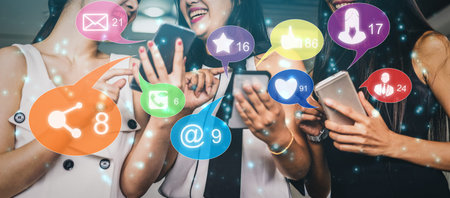 Social media and young people network concept. Modern graphic interface showing online social...