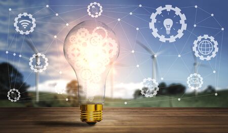 Innovation Technology for Business Finance Concept. Modern graphic interface showing symbol of innovative ideas thinking, research and development study.の写真素材