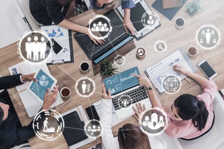 Teamwork and Business Human Resources - Group of business people working together as successful team building strength and unity for organization. Partnership, agreement and teamwork concept.の写真素材