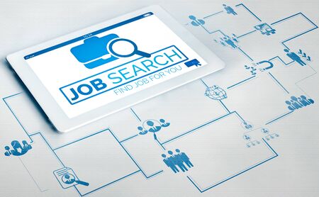 Human Resources Recruitment and People Networking Concept. Modern graphic interface showing professional employee hiring and headhunter seeking interview candidate for future manpower.の写真素材