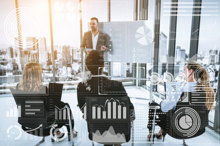 Big Data Technology for Business Finance Analytic Concept. Modern graphic interface shows massive...