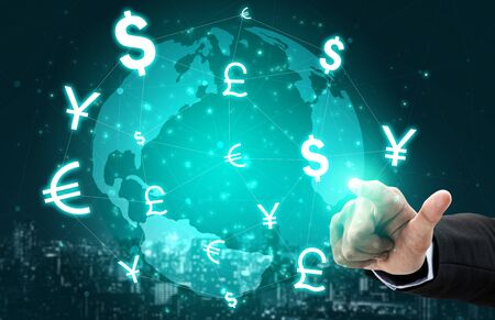 Currency Exchange Global Foreign Money Finance - International forex market with different world currency symbol conversion.の写真素材