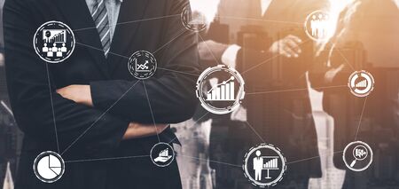 Data Analysis for Business and Finance Concept. Graphic interface showing future computer technology of profit analytic, online marketing research and information report for digital business strategy.の写真素材