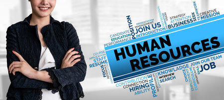 Human Resources Recruitment and People Networking Concept. Modern graphic interface showing...
