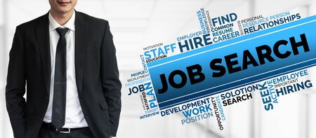 Human Resources Recruitment and People Networking Concept. Modern graphic interface showing professional employee hiring and headhunter seeking interview candidate for future manpower.の写真素材