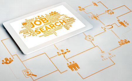 Human Resources Recruitment and People Networking Concept. Modern graphic interface showing professional employee hiring and headhunter seeking interview candidate for future manpower.の写真素材