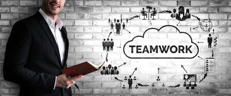Teamwork and Business Human Resources - Group of business people working together as successful team building strength and unity for organization. Partnership, agreement and teamwork concept.の写真素材