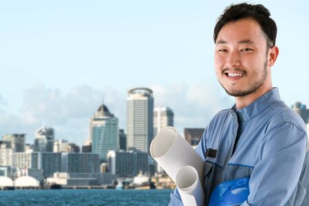 Industry worker or engineer working on industry project at work site. Engineering people solution service concept.の写真素材