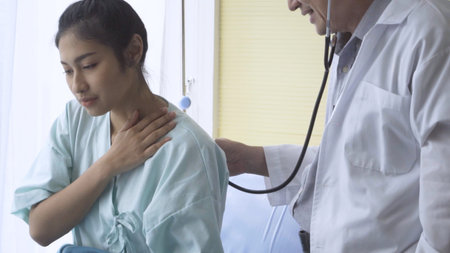 Doctor or physician take care of sick patient at the hospital or medical clinic. The happy patient...