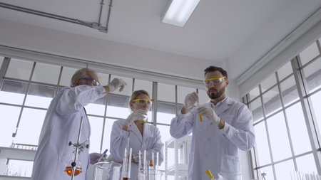 Scientist work with science equipment in laboratory. Scientific experiment and education for...