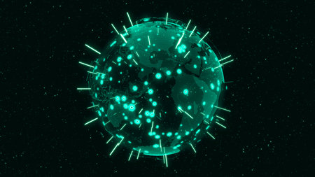 3D Digital Earth shows concept of global network connection of international people in global...