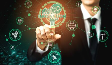 Innovation Technology for Business Finance Concept. Modern graphic interface showing symbol of innovative ideas thinking, research and development study.の写真素材