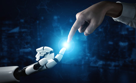 3D rendering artificial intelligence AI research of robot and cyborg development for future of...