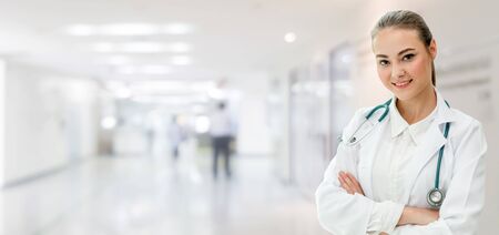 Woman doctor working at the hospital office. Medical healthcare and doctor staff service.の写真素材