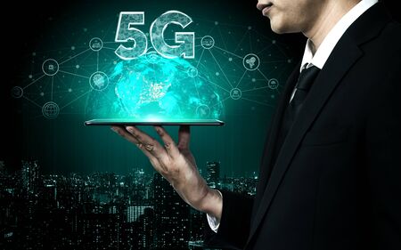 5G Communication Technology Wireless Internet Network for Global Business Growth, Social Media, Digital E-commerce and Entertainment Home Use.の写真素材