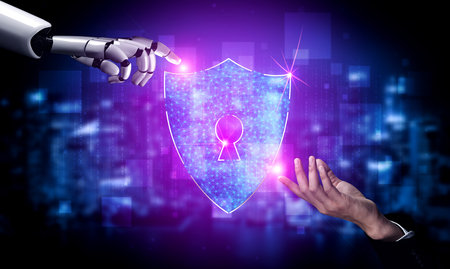 3D rendering artificial intelligence AI research of robot and cyborg development for future of...