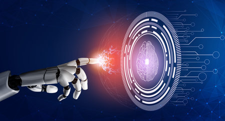 3D Rendering futuristic robot technology development, artificial intelligence AI, and machine...