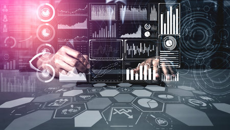 Big Data Technology for Business Finance Analytic Concept. Modern graphic interface shows massive...
