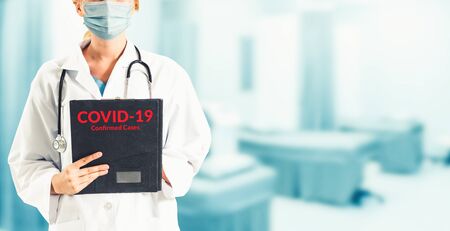 Doctor at hospital wearing medical mask to protect against coronavirus 2019 disease or COVID-19 global outbreak.の写真素材