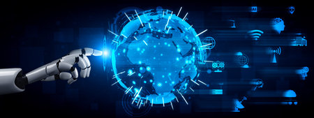 3D rendering artificial intelligence AI research of robot and cyborg development for future of...