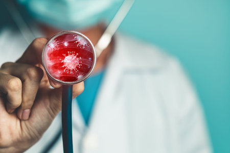 Coronavirus COVID-19 medical test vaccine research and development concept. Scientist in laboratory study and analyze scientific sample of Coronavirus antibody to produce drug treatment for COVID-19.の写真素材