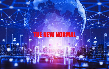 New normal concept effected by COVID 19 coronavirus that changes our lifestyle to new normal presented in style of social media banner or global news when abnormal becomes new normal .の写真素材