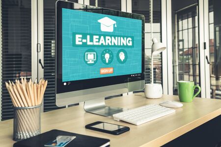 E-learning and Online Education for Student and University Concept. Video conference call technology to carry out digital training course for student to do remote learning from anywhere.の写真素材