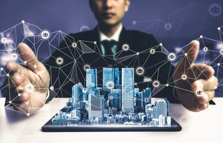 The modern creative communication and internet network connect in smart city . Concept of 5G...
