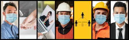 Coronavirus COVID-19 image set banner in concept of prevention information including safety precaution and doctor service to prevent spreading infection of covid-19 or 2019 Coronavirus Disease.の写真素材